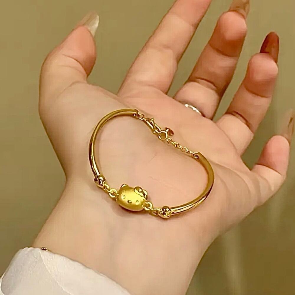 Stainless Steel Gold-Plated Hello Kitty Bracelet – Cute Meets Luxury!